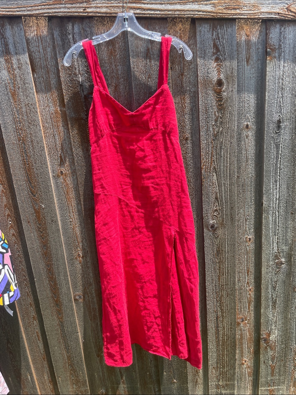 ZARA Red linen Sleeveless V-Neck Midi Dress